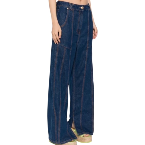 NWT FARM Rio Dark Denim High Waist Snips Pants Size 27 Cotton Flare Style 329081 - Picture 3 of 12